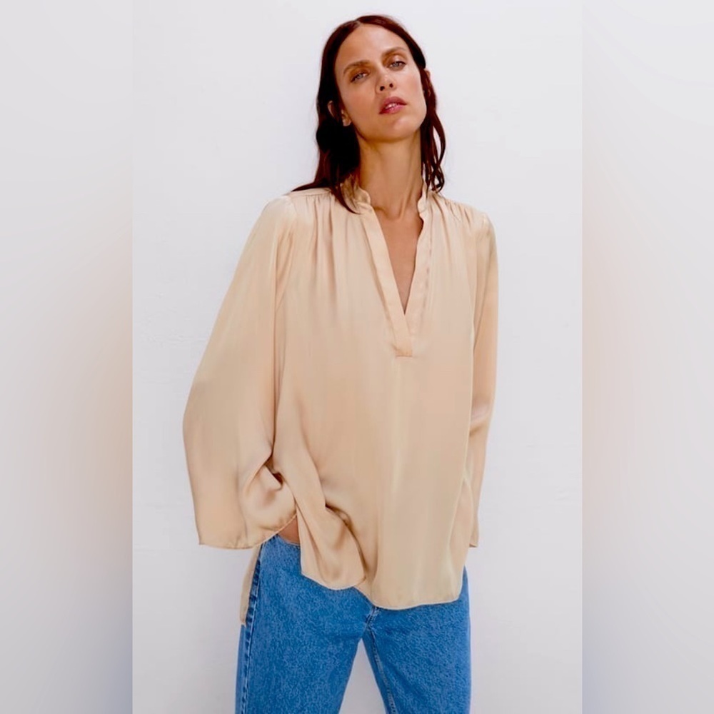 Zara Silky Satin Blouse Top Oversized Cut S - Picture 2 of 8